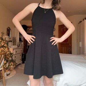 black halterneck a-line mini dress